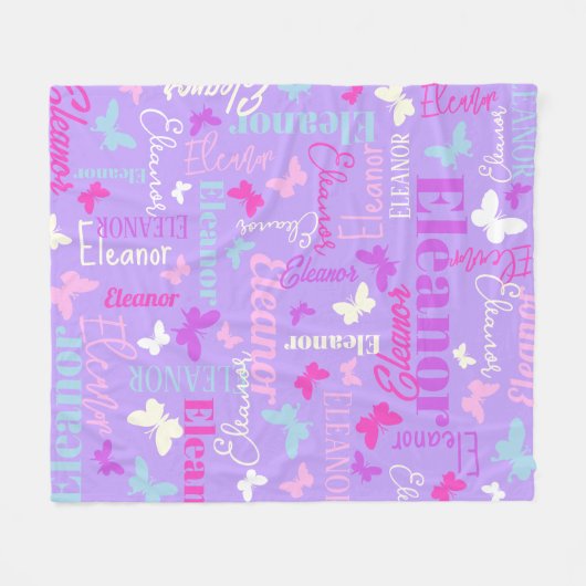 Couverture Polaire Papillons arc-en-ciel nom personnalisé violet Elea (Devant (Horizontal))
