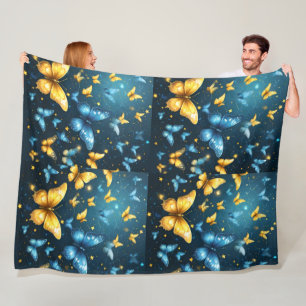 Couverture Polaire Papillons Bleus Et Jaunes Volant,