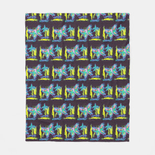 Couverture Polaire Papillons cubes et fleurs Blanche en polaire