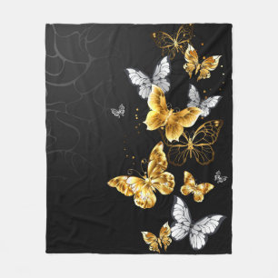 Couverture Polaire Papillons d'or et de blanc