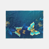 Couverture Polaire Papillons d'or sur un Arrière - plan bleu (Devant (Horizontal))