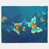 Couverture Polaire Papillons d'or sur un Arrière - plan bleu (Devant (Horizontal))