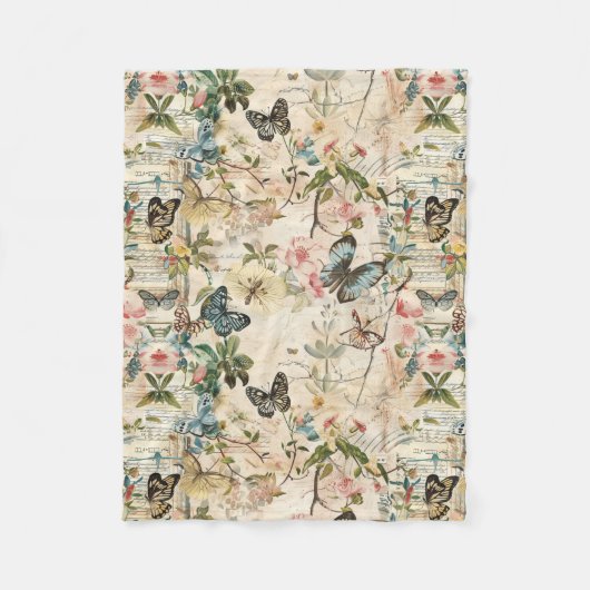 Couverture Polaire Papillons et fleurs vintages (Devant)