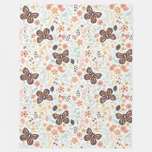 Couverture Polaire Papillons Fleurs Et Abeilles