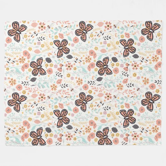 Couverture Polaire Papillons Fleurs Et Abeilles (Devant (Horizontal))