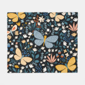 Couverture Polaire Papillons Floral : Main Tirée Sans Couture. (Devant (Horizontal))