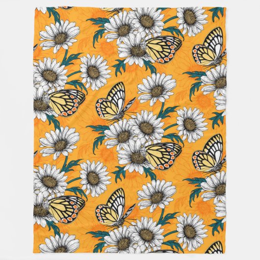 Couverture Polaire Papillons Jézabel et fleurs marguerites (Devant)
