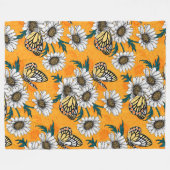 Couverture Polaire Papillons Jézabel et fleurs marguerites (Devant (Horizontal))