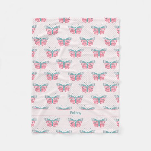 Couverture Polaire Papillons modernes - rose turquoise - avec nom (Devant)
