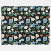 Couverture Polaire Papillons Monarque et fleurs bleues et blanches (Devant (Horizontal))