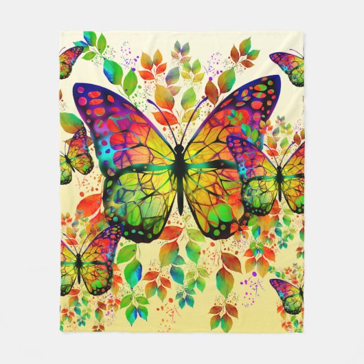 COUVERTURE POLAIRE PAPILLONS PRINTANIERS NATURE COLORÉE (Devant)