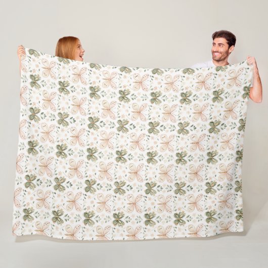 Couverture Polaire Papillons Rose Fardé Vert Menthe  (En situation)