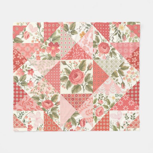 Couverture Polaire Papillons rose Patchwork sans couture (Devant (Horizontal))