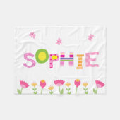 Couverture Polaire Papillons roses faits sur commande, fleurs le nom (Devant (Horizontal))