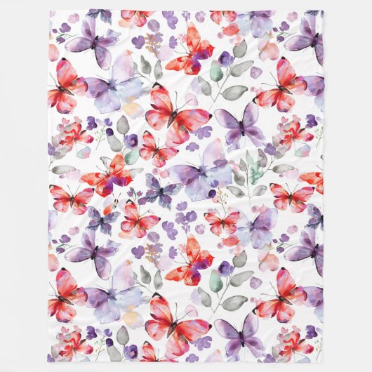 Couverture Polaire Papillons rouges violets (Devant)
