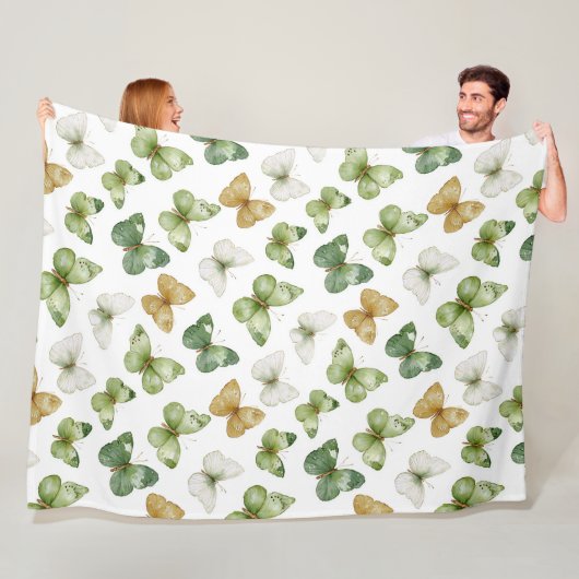 Couverture Polaire Papillons verts bronzés blancs (En situation)