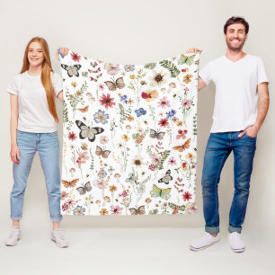 Couverture Polaire Papillons Vintages colorés à la Fleur sauvage Bota