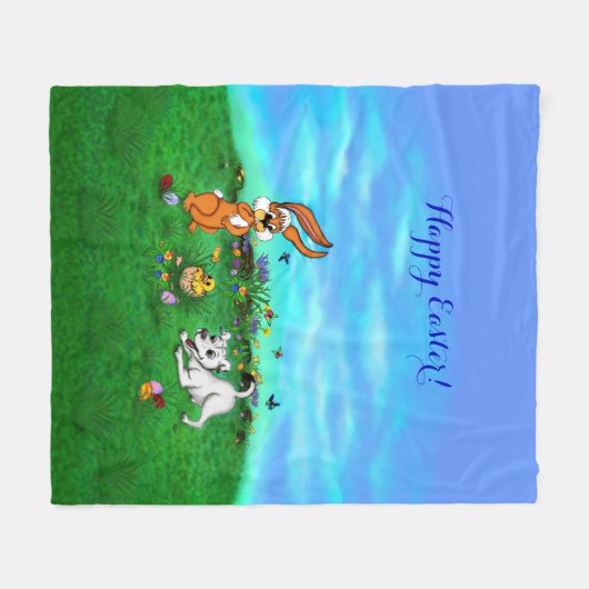 Couverture Polaire Pâques - Chiot Capo Rabbit et Chick (Devant (Horizontal))