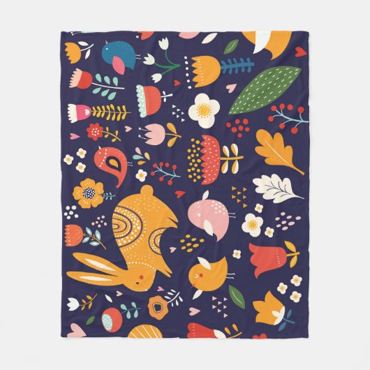 Couverture Polaire Pâques du printemps : fleurs, collection de lapins (Devant)