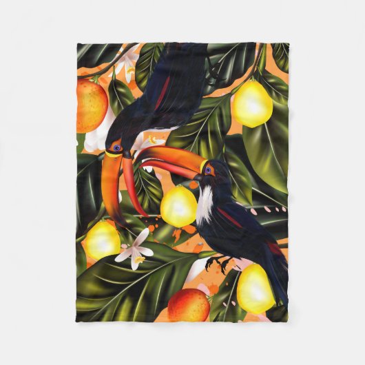 Couverture Polaire Paradis tropical. Toucans et agrume (Devant)