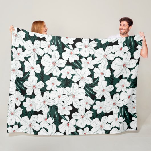 Couverture Polaire Parfait fleurs transparentes vert et blanc minimal (En situation)