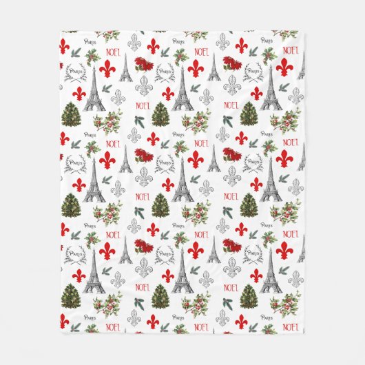 Couverture Polaire Paris Noël Tour Eiffel Blanche Fleece (Devant)