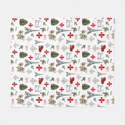 Couverture Polaire Paris Noël Tour Eiffel Blanche Fleece (Devant (Horizontal))