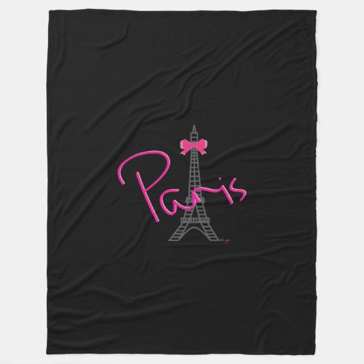 Couverture Polaire Paris, Tour Eiffel avec Bow rose noir (Devant)