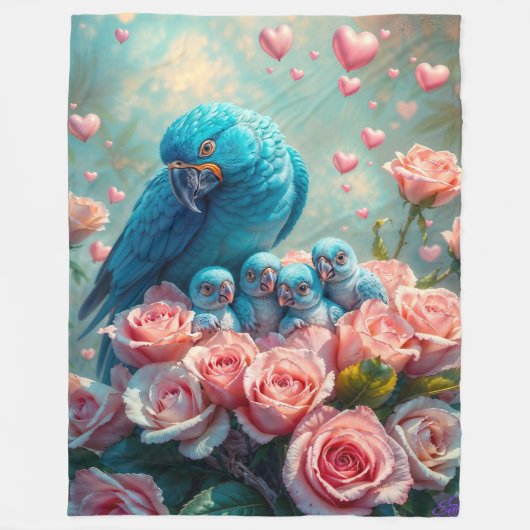 Couverture Polaire Parrot bleu et bébés (Devant)