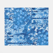 Couverture Polaire Parrot dans un cadre de jungle, Indigo bleu et bla (Devant (Horizontal))