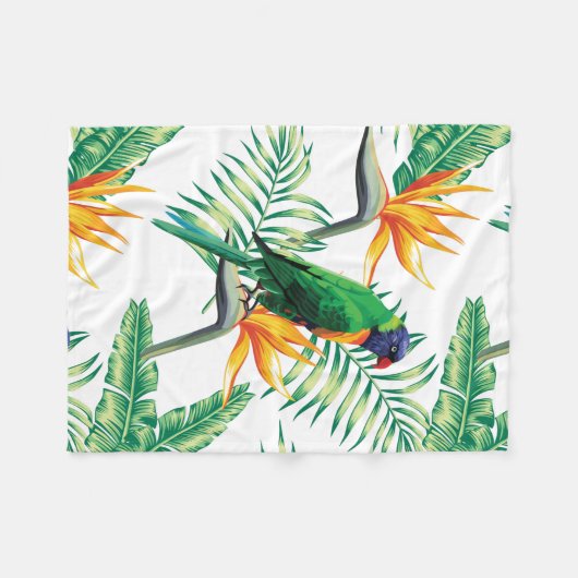 Couverture Polaire Parrot Orange Vert Et Fleurs Oranges (Devant (Horizontal))