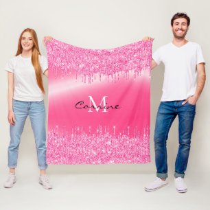 Couverture Polaire Parties scintillant à séchage rose chaud Monogra