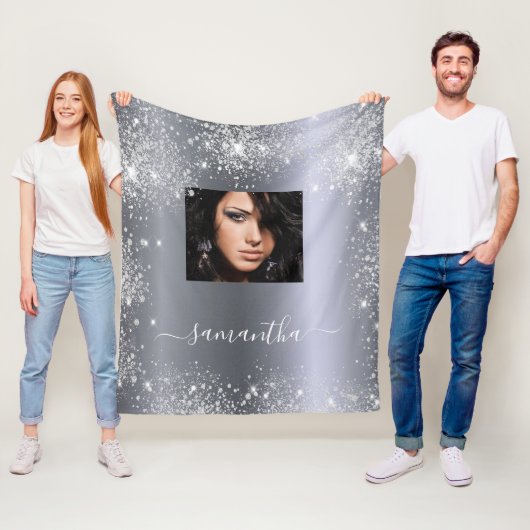 Couverture Polaire Parties scintillant argent scintille nom script ph (En situation)