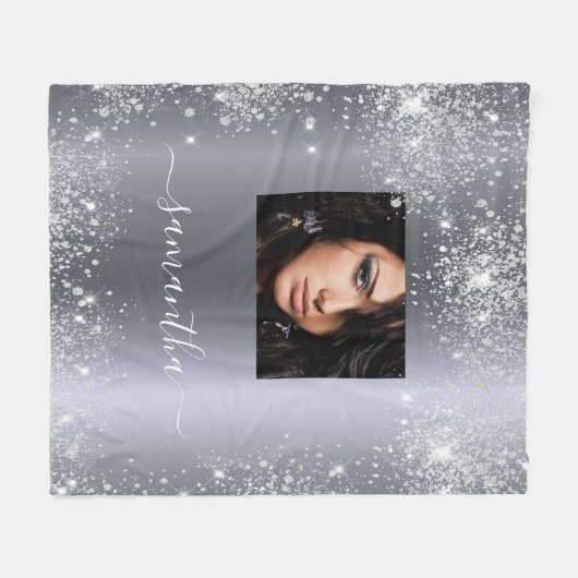 Couverture Polaire Parties scintillant argent scintille nom script ph (Devant (Horizontal))