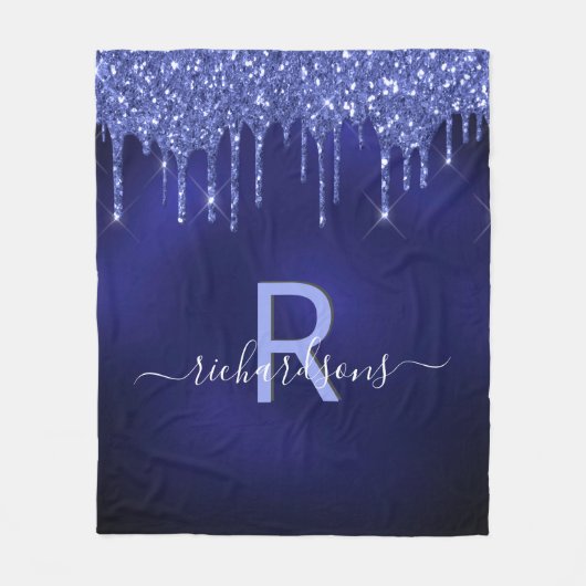 Couverture Polaire Parties scintillant bleu marine goutte monogramme  (Devant)