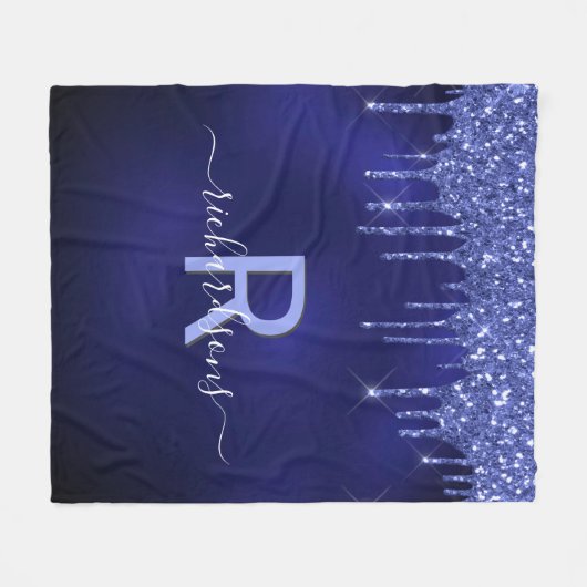 Couverture Polaire Parties scintillant bleu marine goutte monogramme  (Devant (Horizontal))