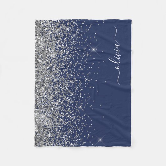 Couverture Polaire Parties scintillant bleue Silver Navy Girl Monogra (Devant)