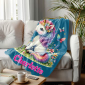 Couverture Polaire Parties scintillant bleue unicorne fleurs sauvages