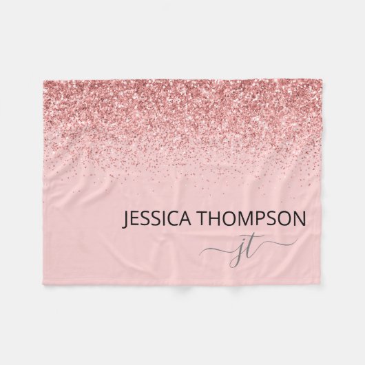 Couverture Polaire Parties scintillant Blush Pink Simple Script Monog (Devant (Horizontal))