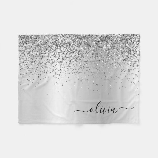 Couverture Polaire Parties scintillant d'argent Monogramme métallique (Devant (Horizontal))