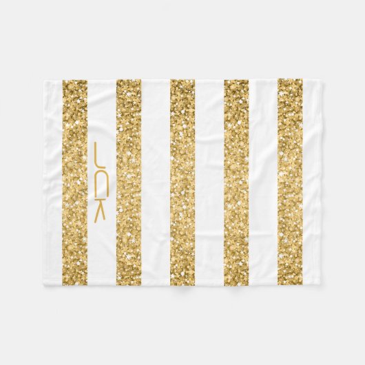 Couverture Polaire Parties scintillant d'or Blancs Motif Monogramme (Devant (Horizontal))