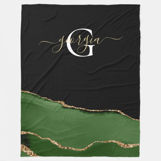 Couverture Polaire Parties scintillant d'or et Monogramme d'âge vert (Devant)