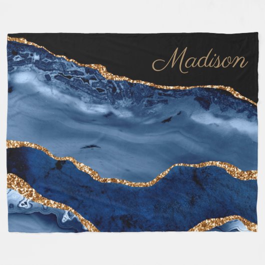 Couverture Polaire Parties scintillant en marbre bleu marine moderne  (Devant (Horizontal))