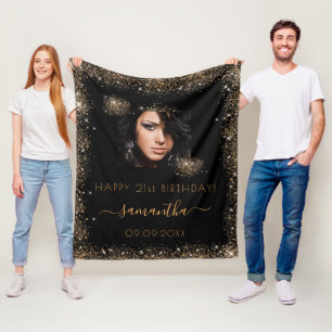 Couverture Polaire Parties scintillant en or noir d'anniversaire mono