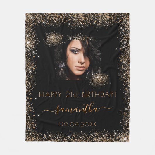 Couverture Polaire Parties scintillant en or noir d'anniversaire mono (Devant)