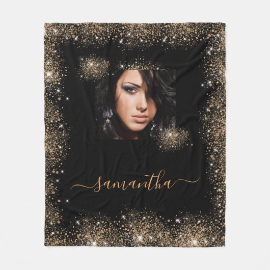 Couverture Polaire Parties scintillant en or noir nom photo glamour (Devant)