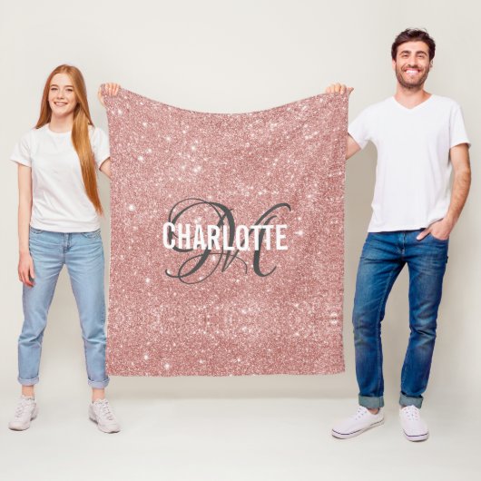 Couverture Polaire parties scintillant en or rose nom monogramme blan (En situation)