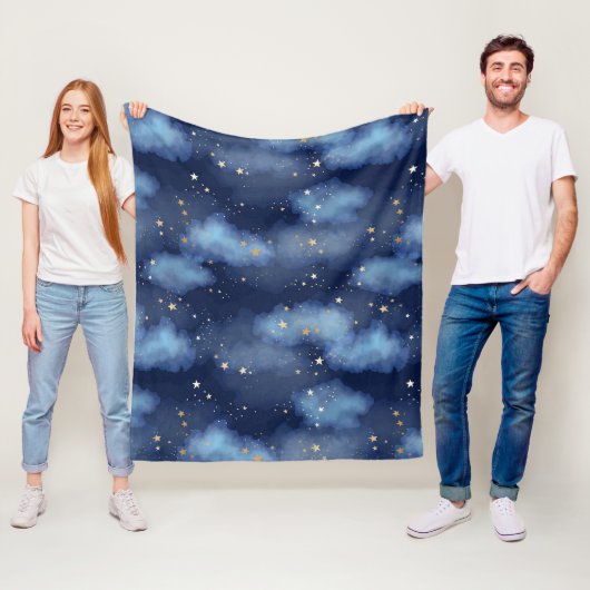 Couverture Polaire Parties scintillant Gold Stars Dark Blue Sky Motif (En situation)