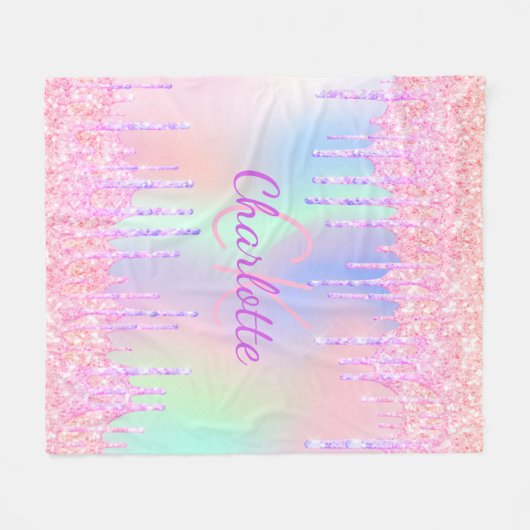 Couverture Polaire Parties scintillant holographique rose violet nom  (Devant (Horizontal))