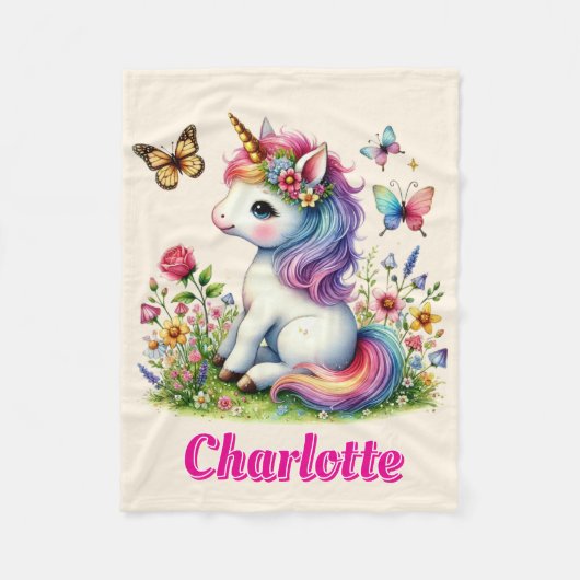 Couverture Polaire Parties scintillant licorne fleurs sauvages de pra (Devant)